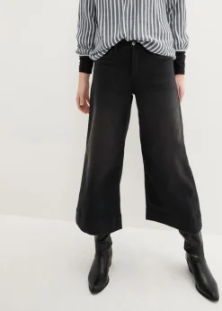 bonprix bonprix Vaqueros|Novedades>Vaqueros ultrasuaves de corte capri, culotte Denim negro desgastado