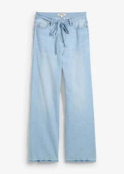bonprix bonprix Vaqueros>Vaqueros wide leg, mid waist, con cinturón azul hielo denim usado