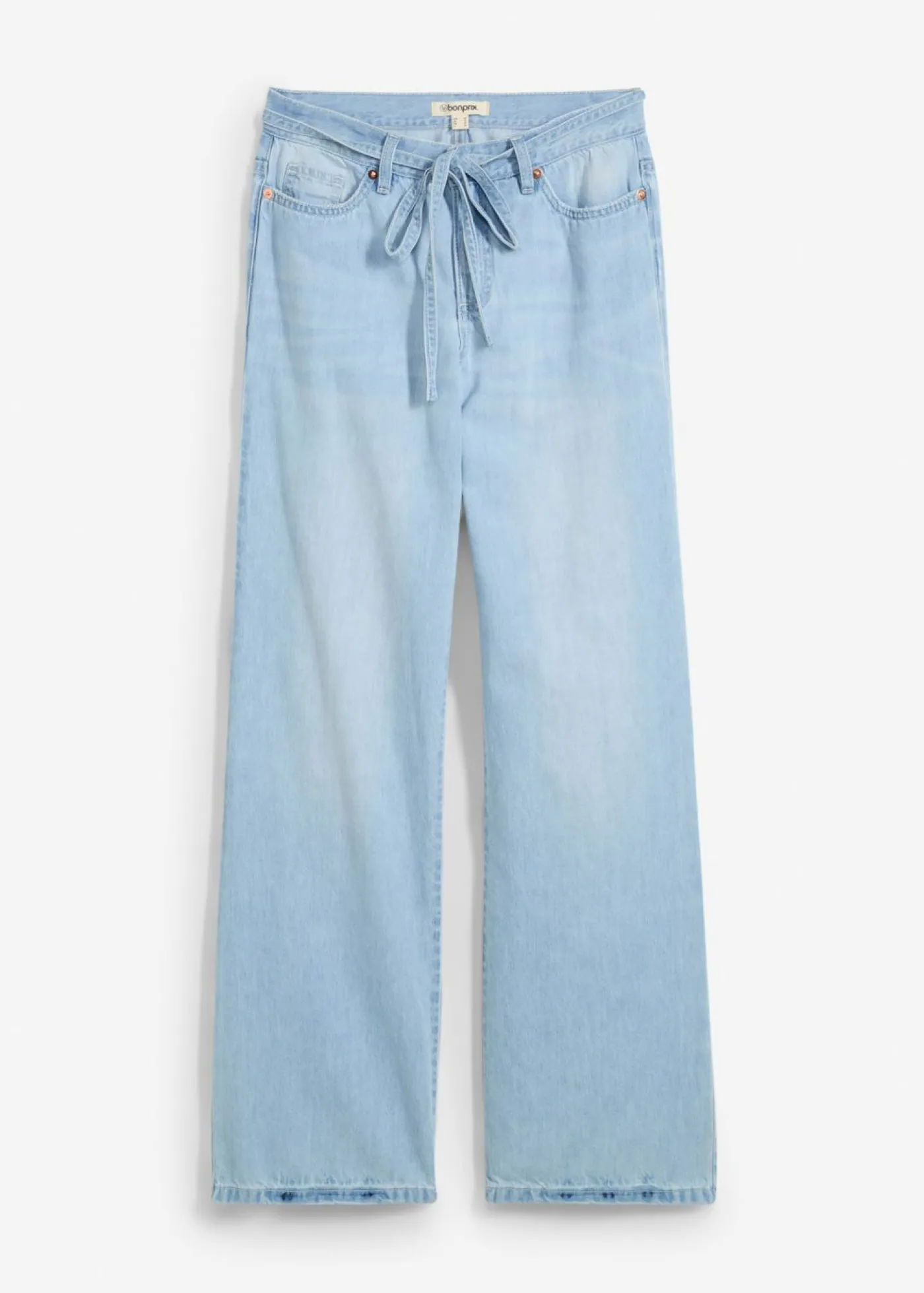 bonprix bonprix Vaqueros>Vaqueros wide leg, mid waist, con cinturón azul hielo denim usado