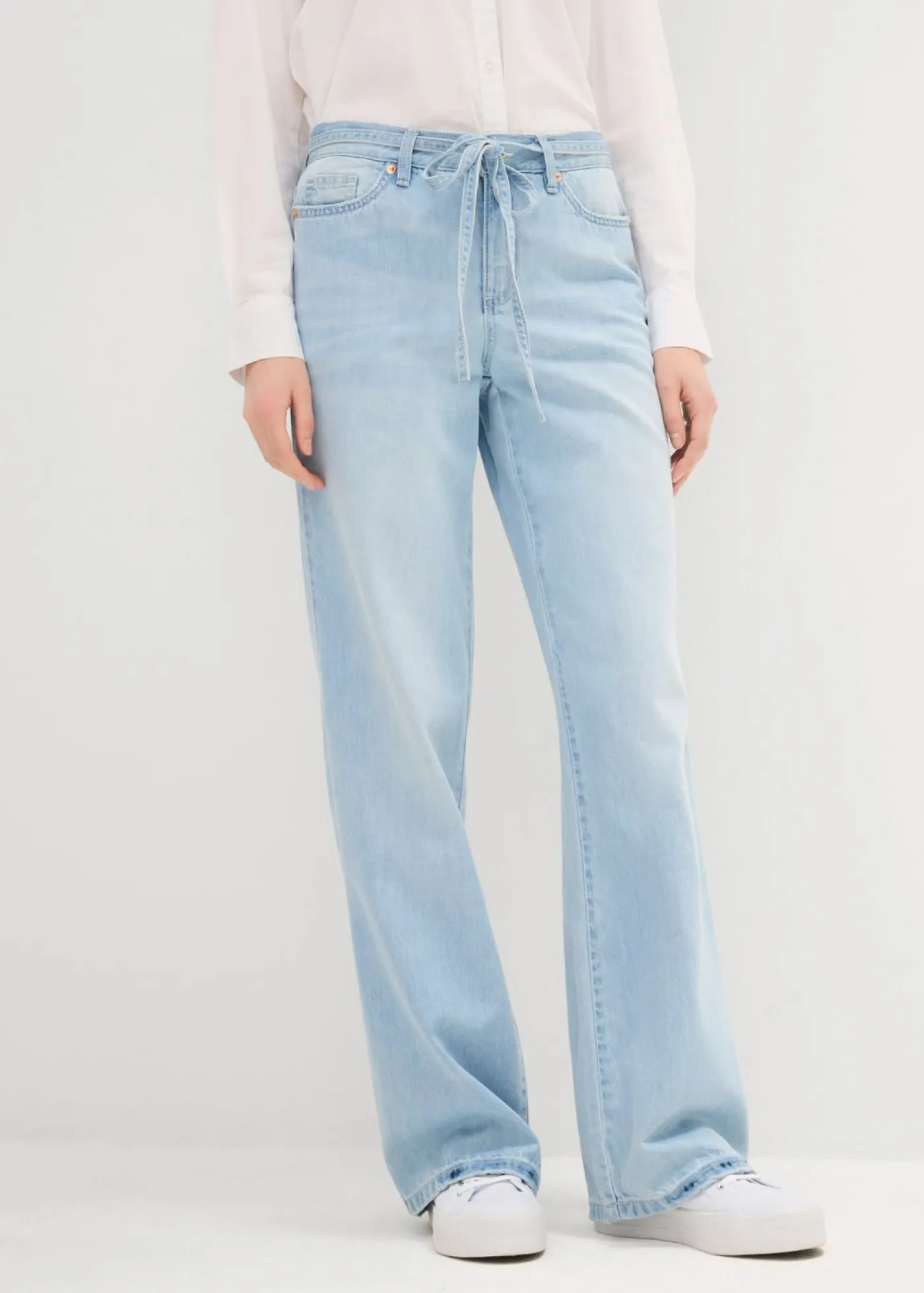 bonprix bonprix Vaqueros>Vaqueros wide leg, mid waist, con cinturón azul hielo denim usado