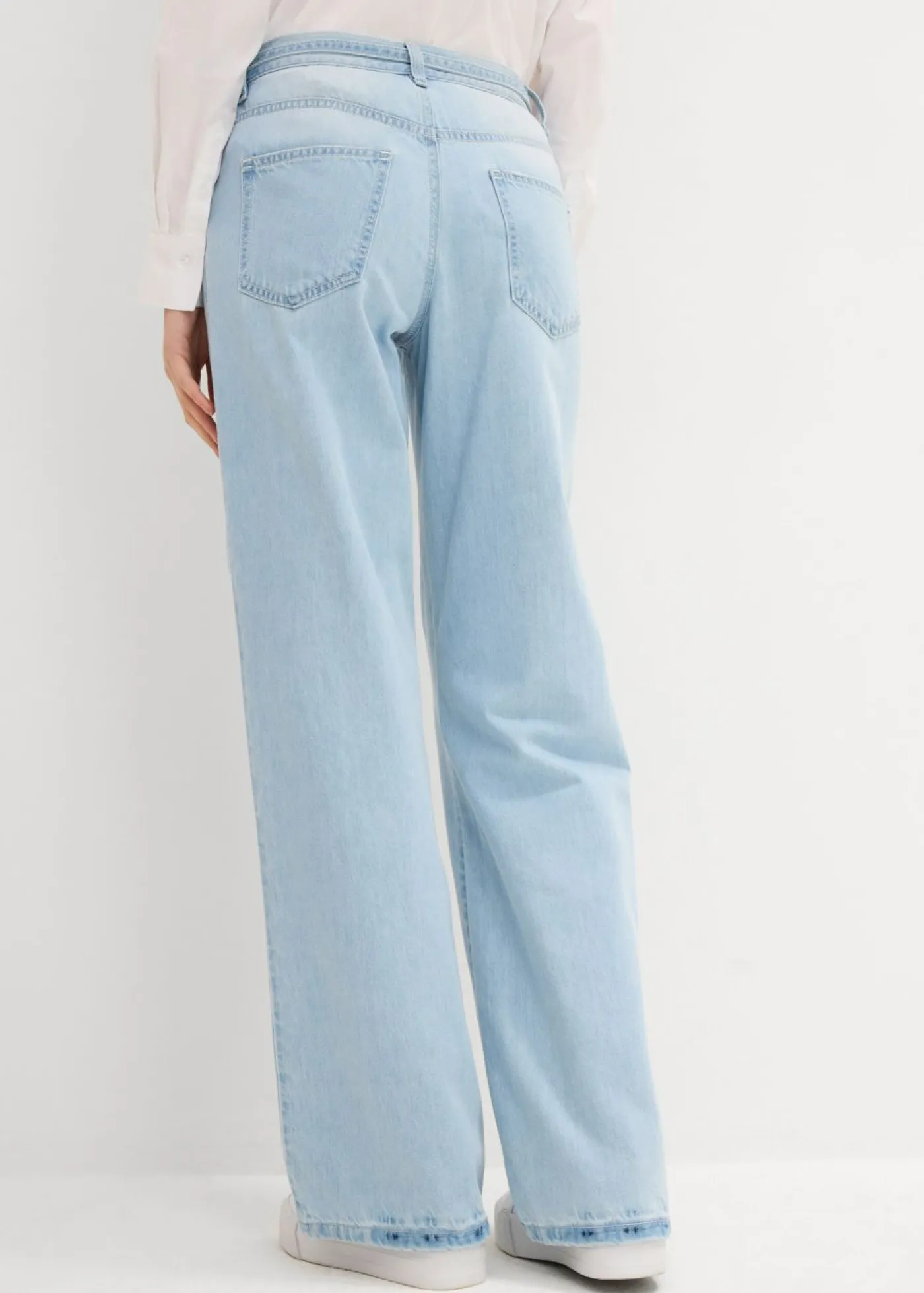 bonprix bonprix Vaqueros>Vaqueros wide leg, mid waist, con cinturón azul hielo denim usado