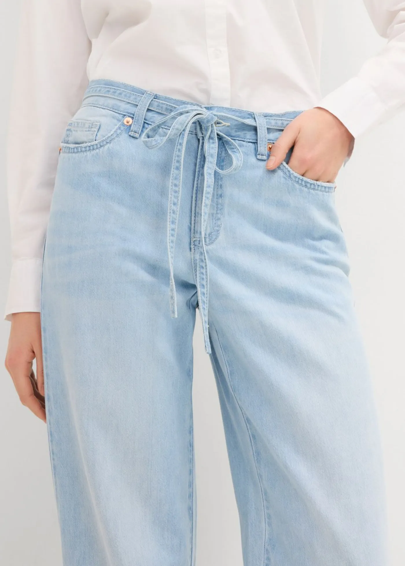 bonprix bonprix Vaqueros>Vaqueros wide leg, mid waist, con cinturón azul hielo denim usado