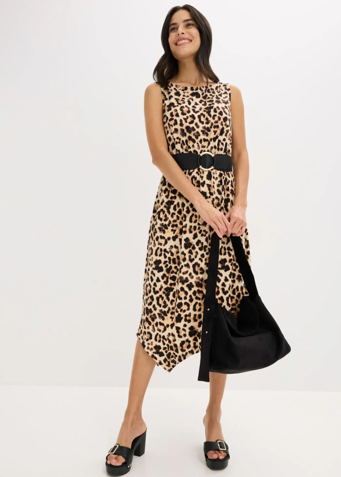 bonprix bonprix Vestidos>Vestido Beige-negro con estampado de leopardo