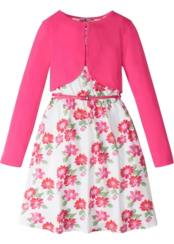 bonprix bonprix Ropa 9 A 16 Años·Vestidos Y Monos>Vestido + cinturón + bolero para niñas (3 piezas) blanco / fucsia floral