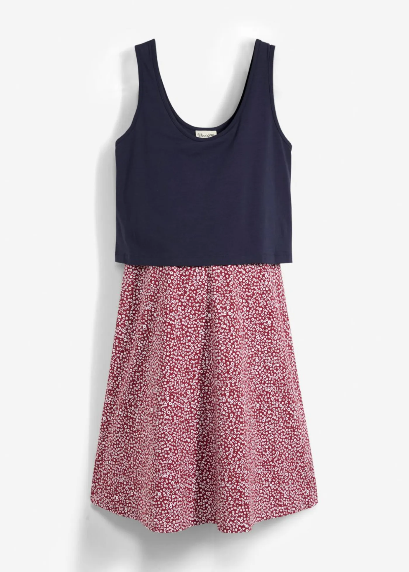 bonprix bonprix Premamá>Vestido 2 en 1premamá y de lactancia de punto de algodón orgánico azul marino-blanco-marrón rojizo con flores