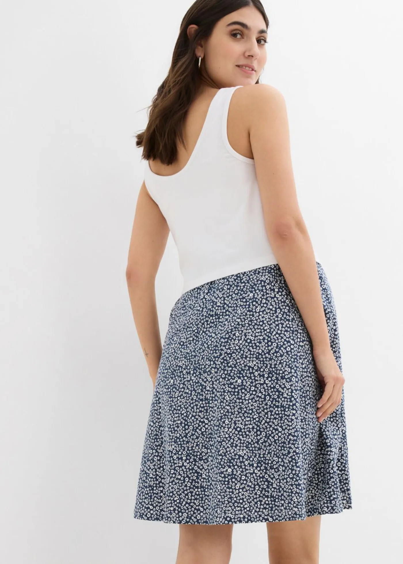 bonprix bonprix Premamá>Vestido 2 en 1premamá y de lactancia de punto de algodón orgánico blanco lana-azul marino con flores