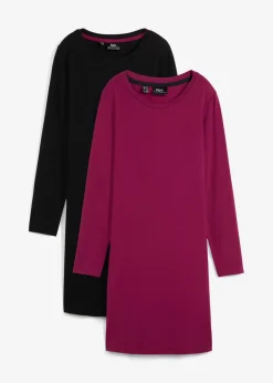 bonprix bonprix Básicos|Vestidos>Vestido ajustado de punto (2 unidades) baya-negro