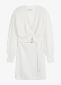 bonprix bonprix Vestidos|Ropa De Punto>Vestido ajustado de punto con accesorio Blanco