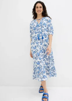 bonprix bonprix Vestidos>Vestido ancho de viscosa arrugada blanco/azul/azul marino