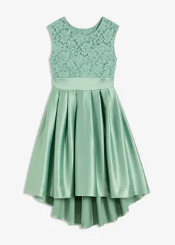 bonprix bonprix Vestidos|Ropa Elegante>Vestido asimétrico de satén brillante con encaje Verde pastel