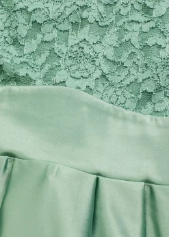 bonprix bonprix Vestidos|Ropa Elegante>Vestido asimétrico de satén brillante con encaje Verde pastel