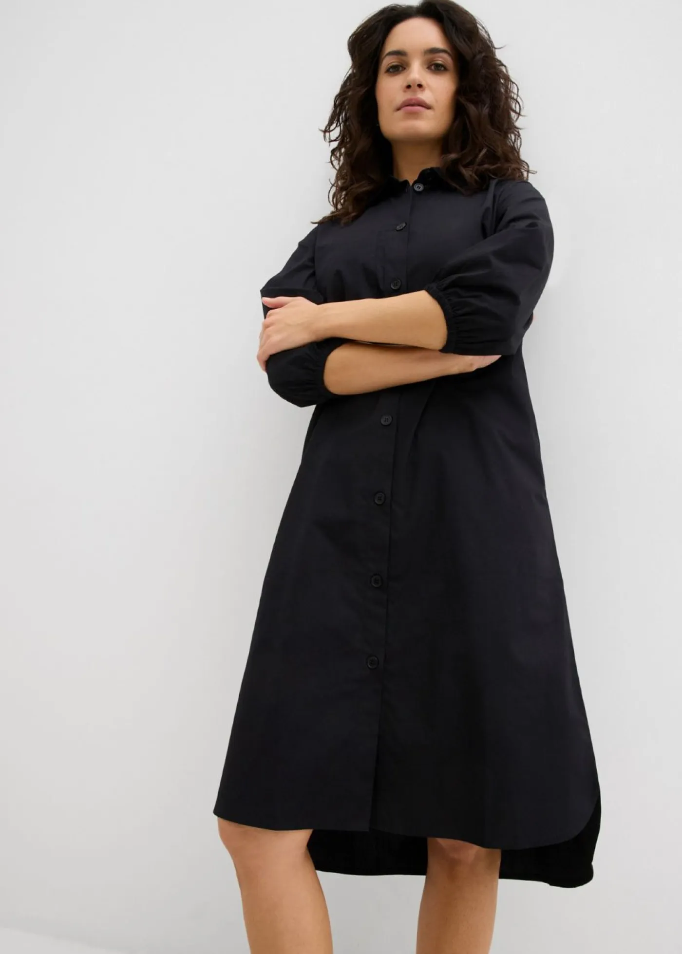 bonprix bonprix Vestidos>Vestido camisera de algodón ligero Negro