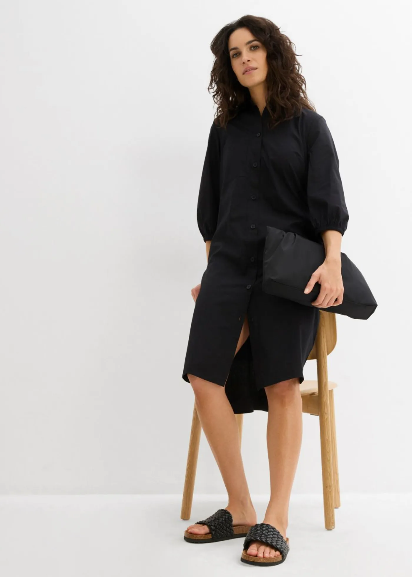 bonprix bonprix Vestidos>Vestido camisera de algodón ligero Negro