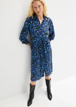 bonprix bonprix Vestidos>Vestido camisero verde oliva dorado/azul mar con flores