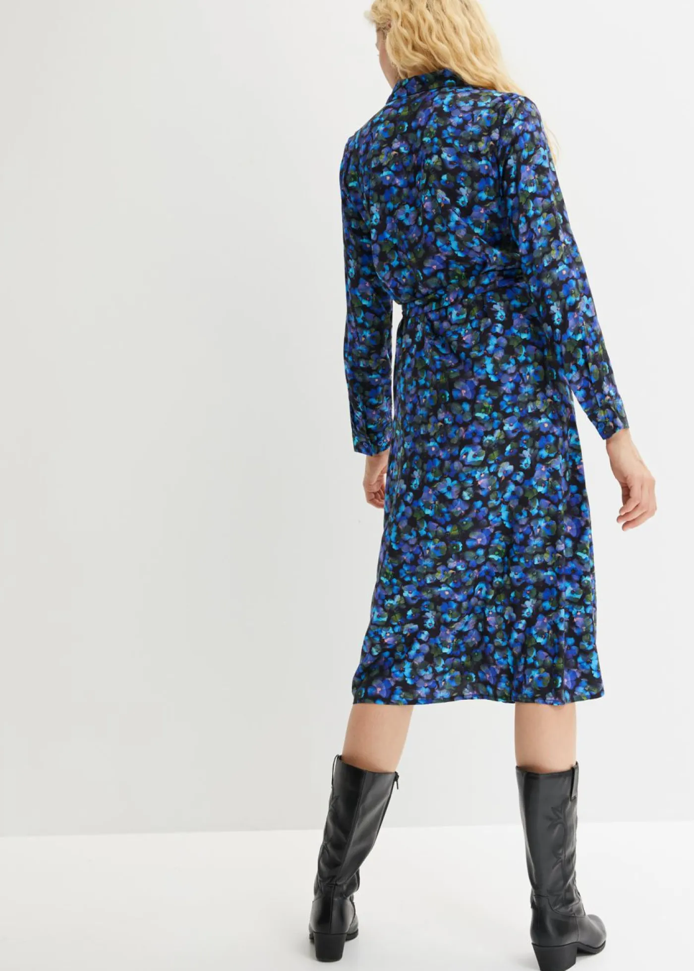 bonprix bonprix Vestidos>Vestido camisero verde oliva dorado/azul mar con flores