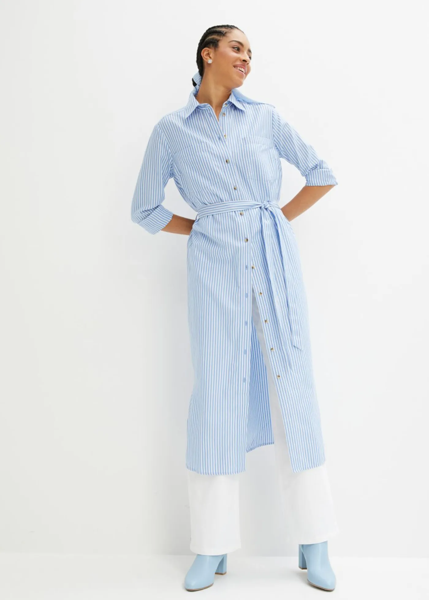 Mujer bonprix bonprix Vestido camisero a rayas con cordón