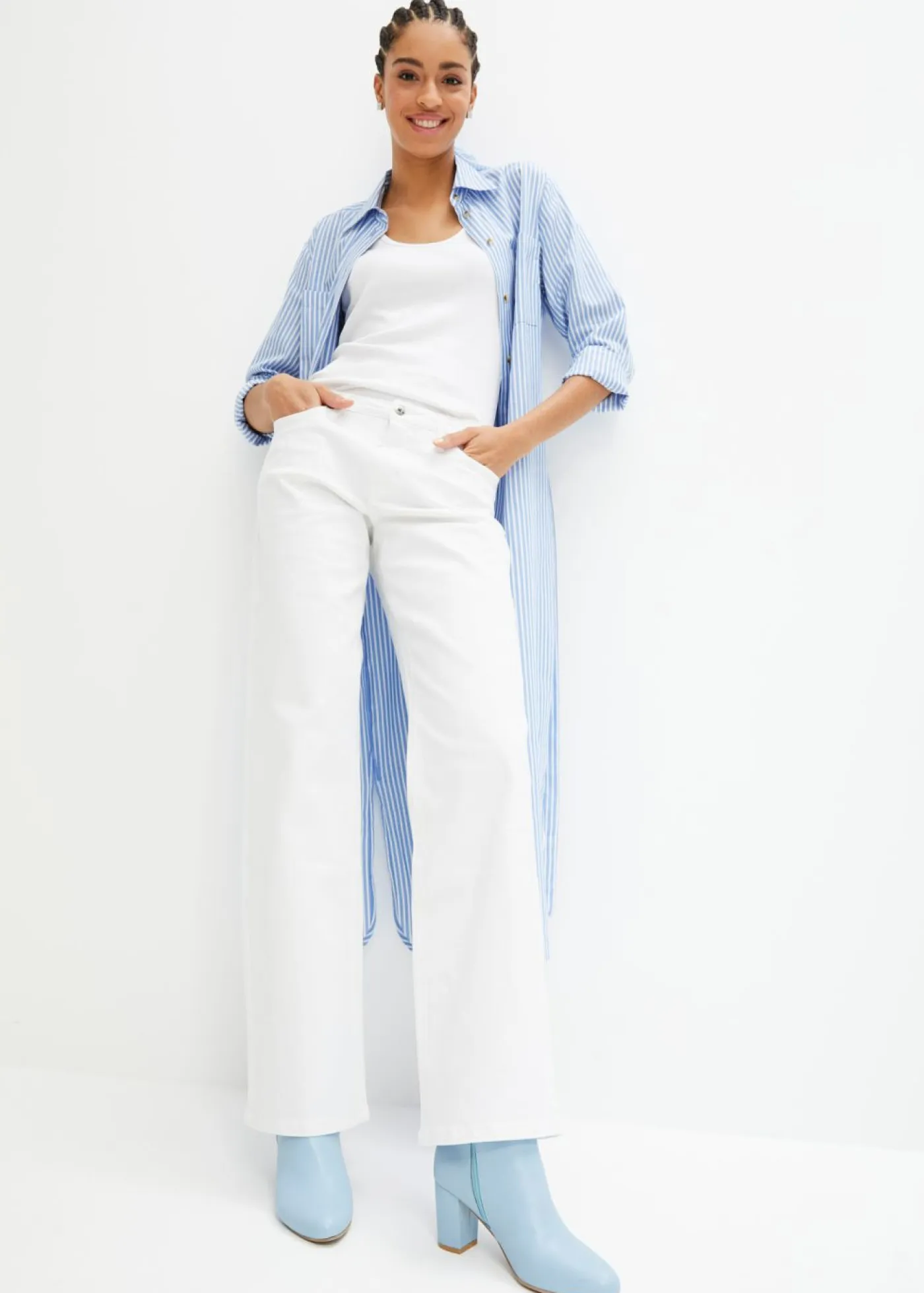 Mujer bonprix bonprix Vestido camisero a rayas con cordón