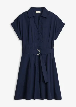 bonprix bonprix Vestidos>Vestido camisero con cinturón Azul marino