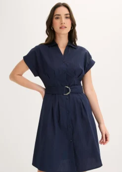 bonprix bonprix Vestidos>Vestido camisero con cinturón Azul marino