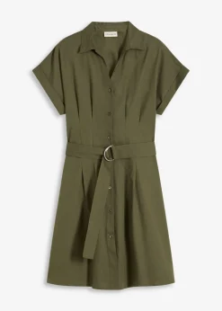 bonprix bonprix Vestidos>Vestido camisero con cinturón Verde oliva oscuro