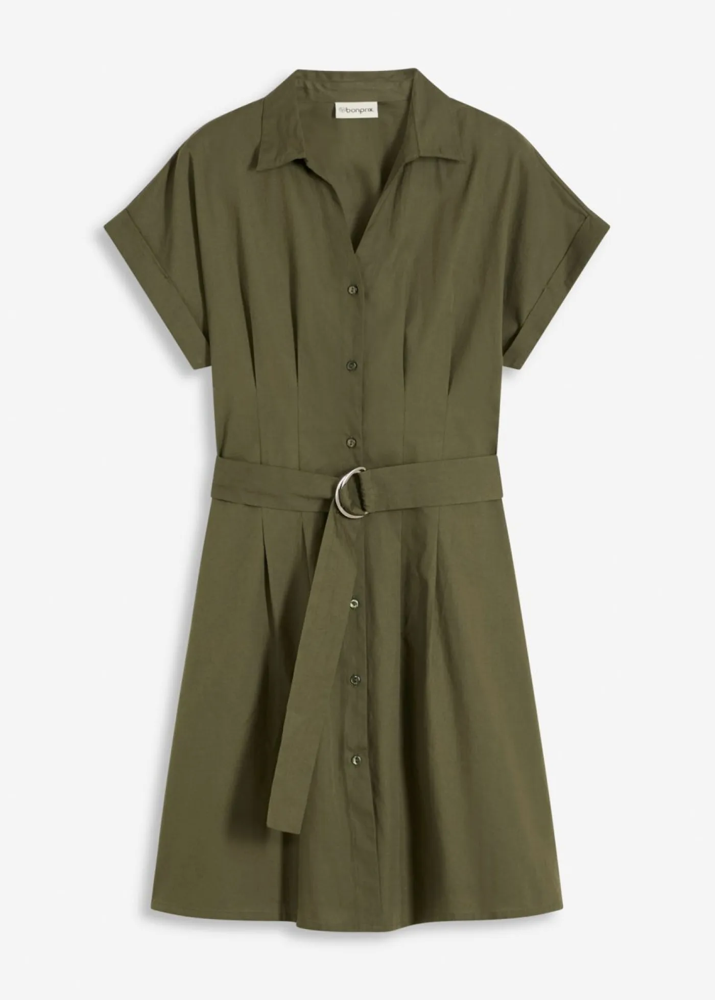 bonprix bonprix Vestidos>Vestido camisero con cinturón Verde oliva oscuro