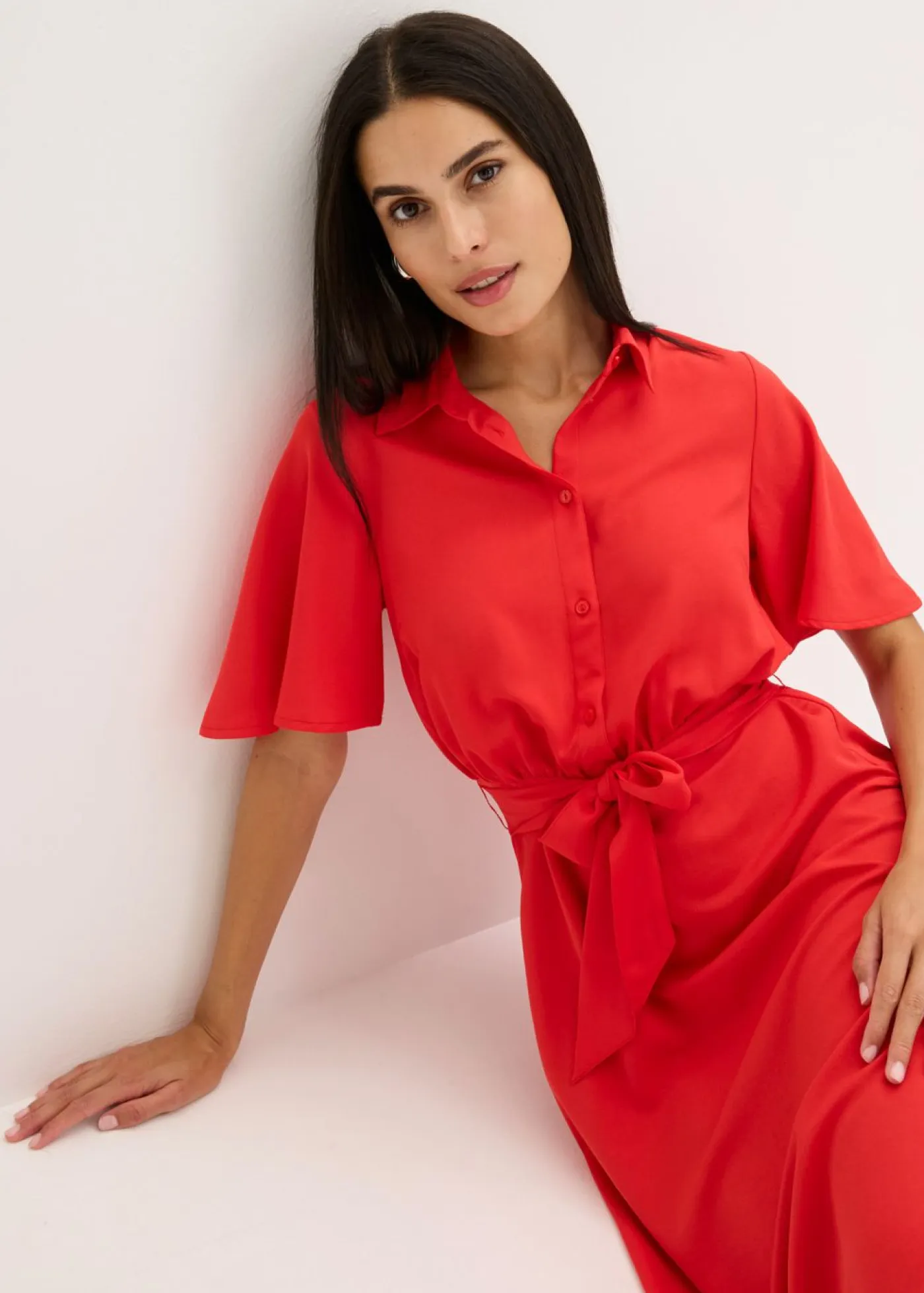 bonprix bonprix Vestidos>Vestido camisero con cordón fresa