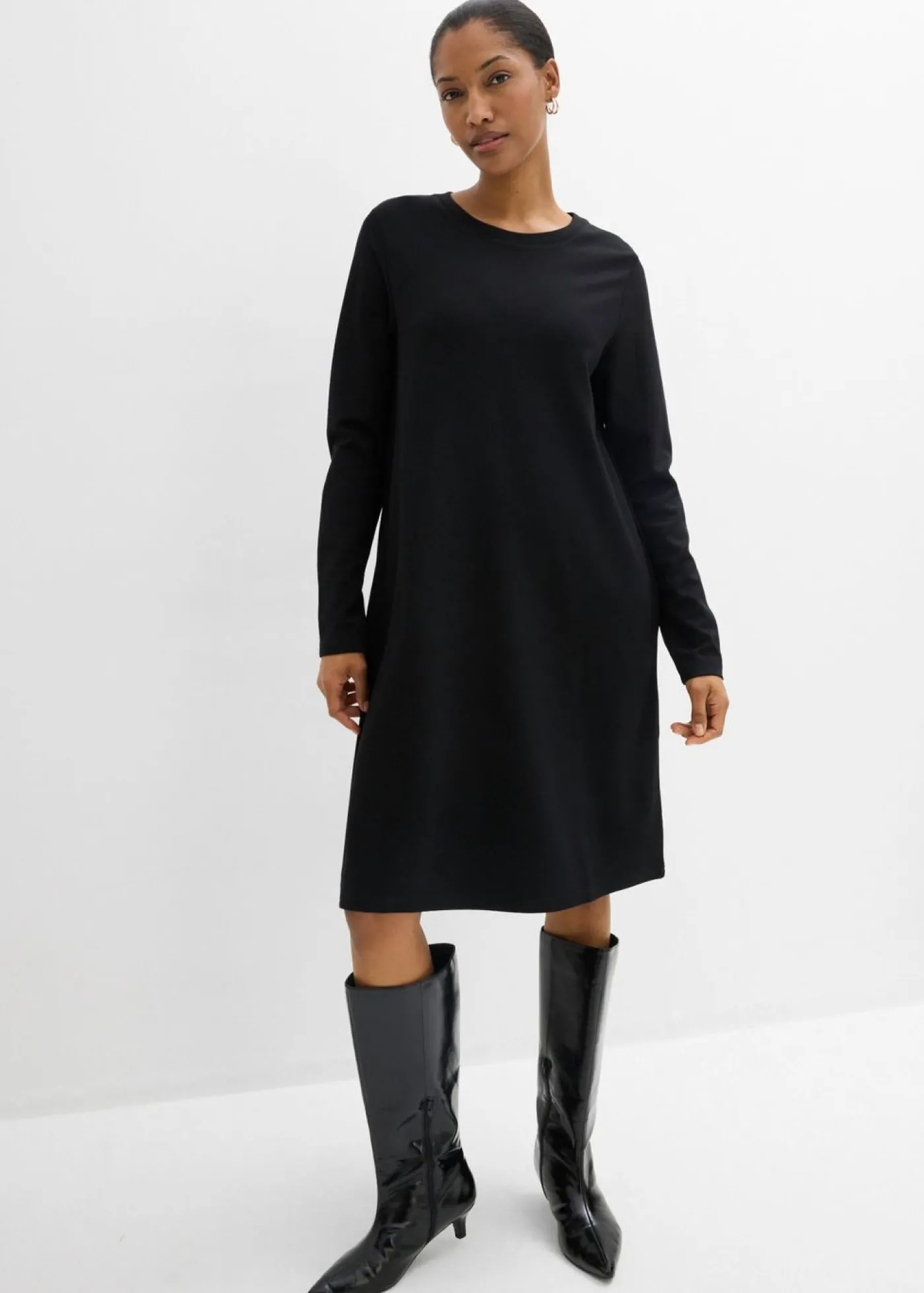 bonprix bonprix Esenciales|Vestidos>Vestido camisero con corte en A en mezcla de viscosa Negro