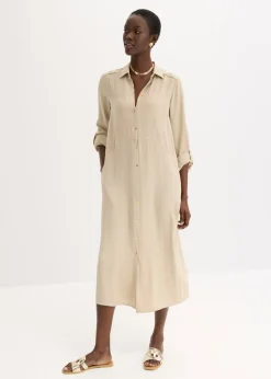 bonprix bonprix Vestidos>Vestido camisero con encaje en escalera Arena