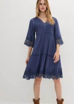 bonprix bonprix Vestidos>Vestido camisero con encaje índigo