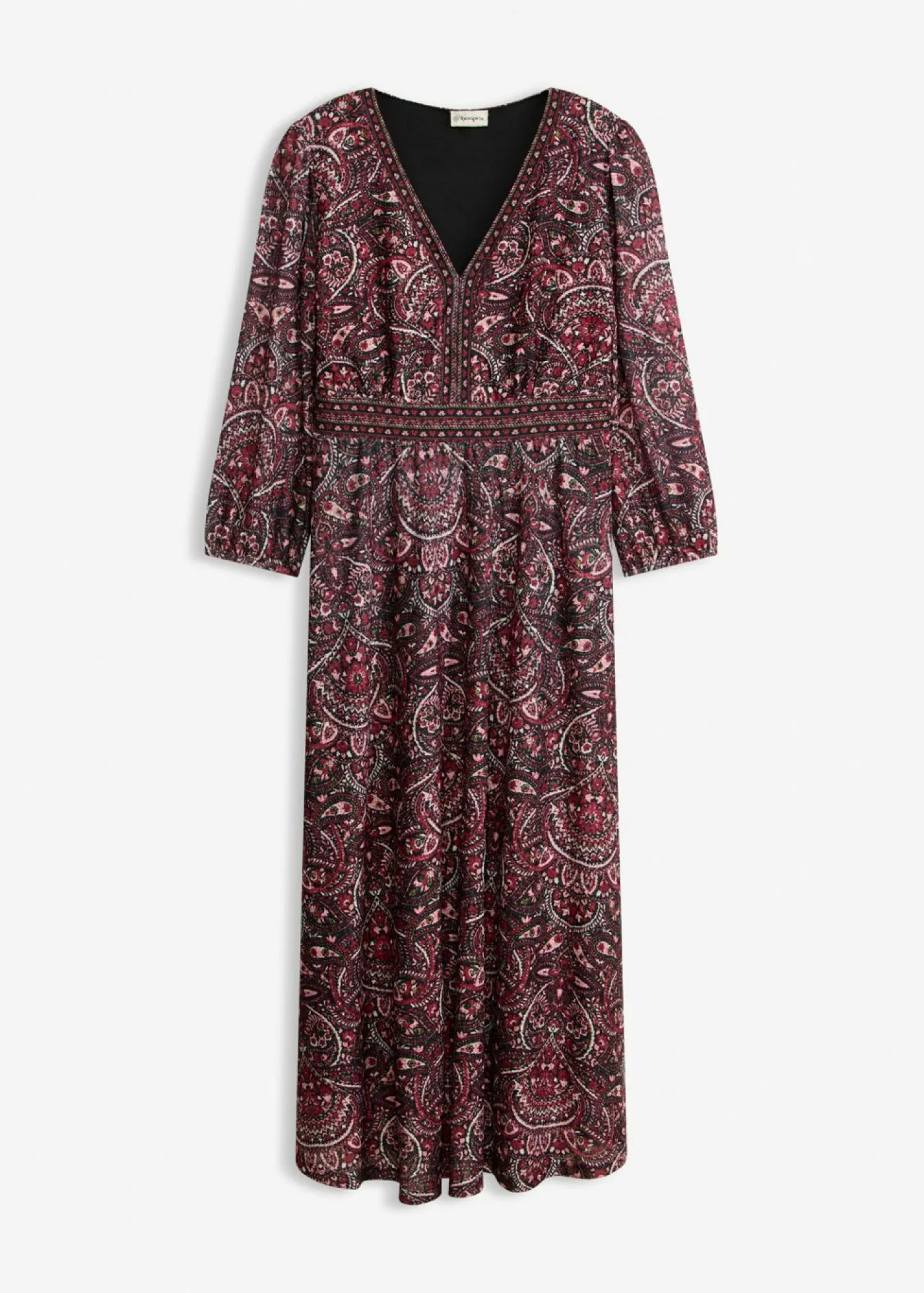 bonprix bonprix Vestidos>Vestido camisero con escote en V Negro-baya