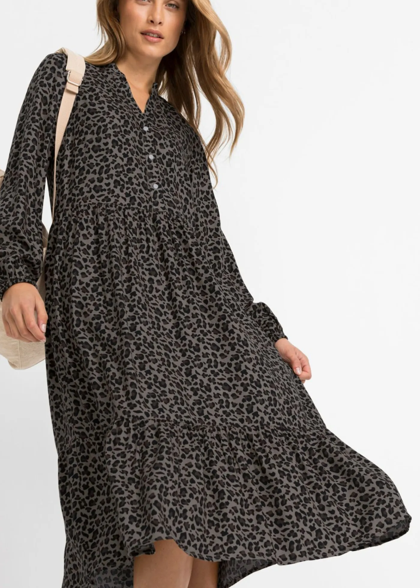 bonprix bonprix Vestidos>Vestido camisero con estampado de leopardo estampado leo gris ahumado/pizarra/negro