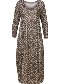 bonprix bonprix Vestidos>Vestido camisero con forma de globo piel de leopardo marrón