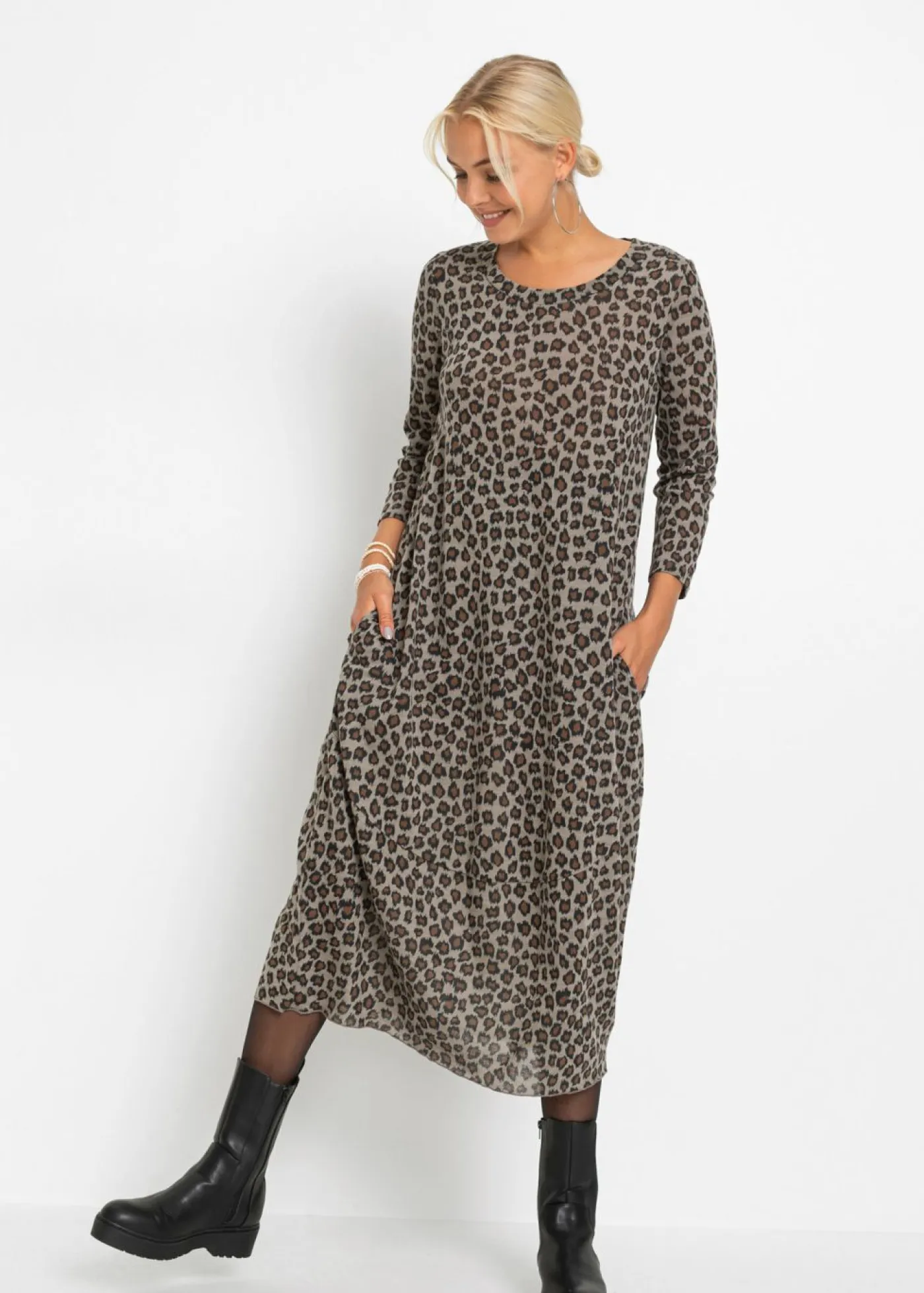 bonprix bonprix Vestidos>Vestido camisero con forma de globo piel de leopardo marrón