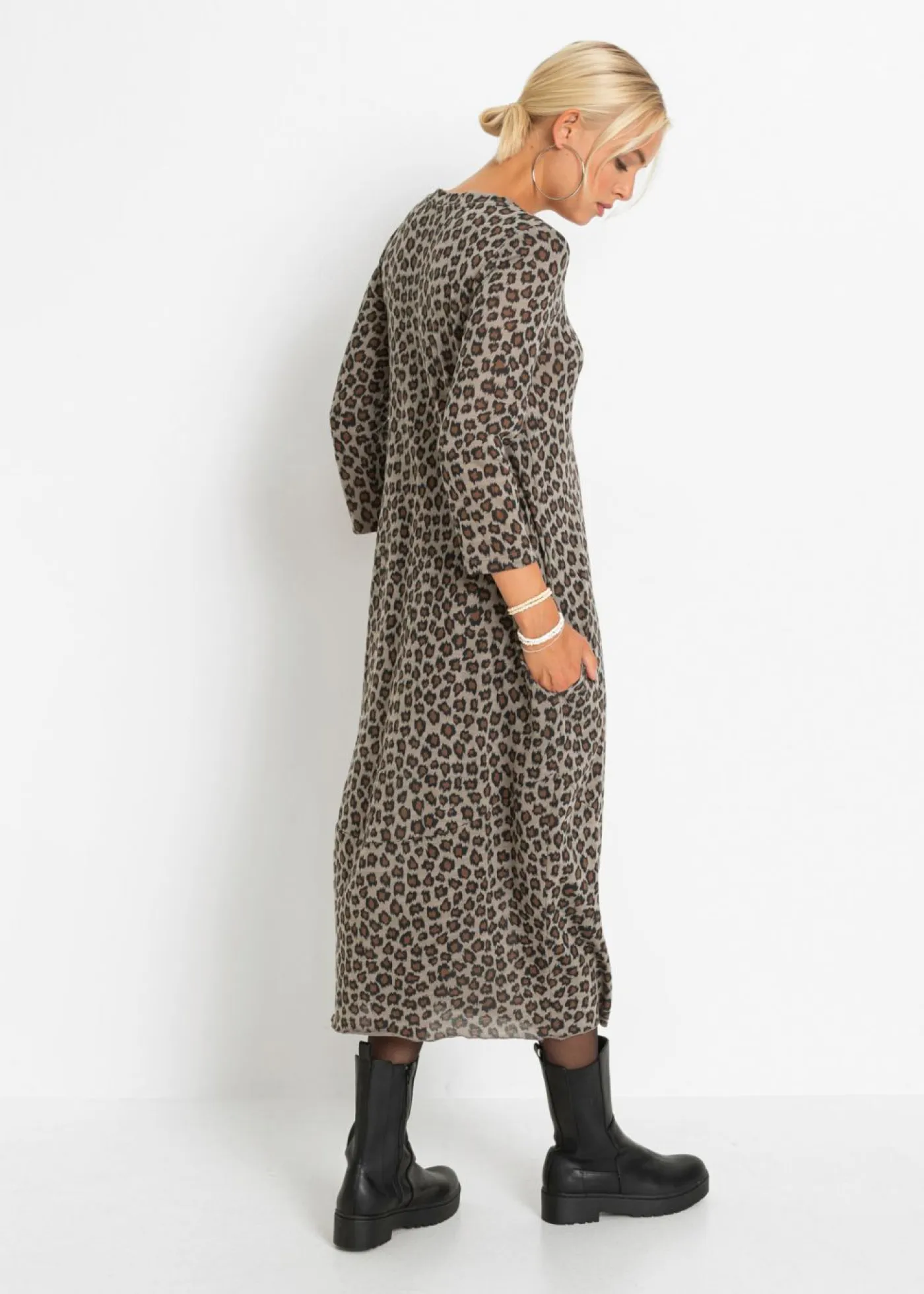 bonprix bonprix Vestidos>Vestido camisero con forma de globo piel de leopardo marrón