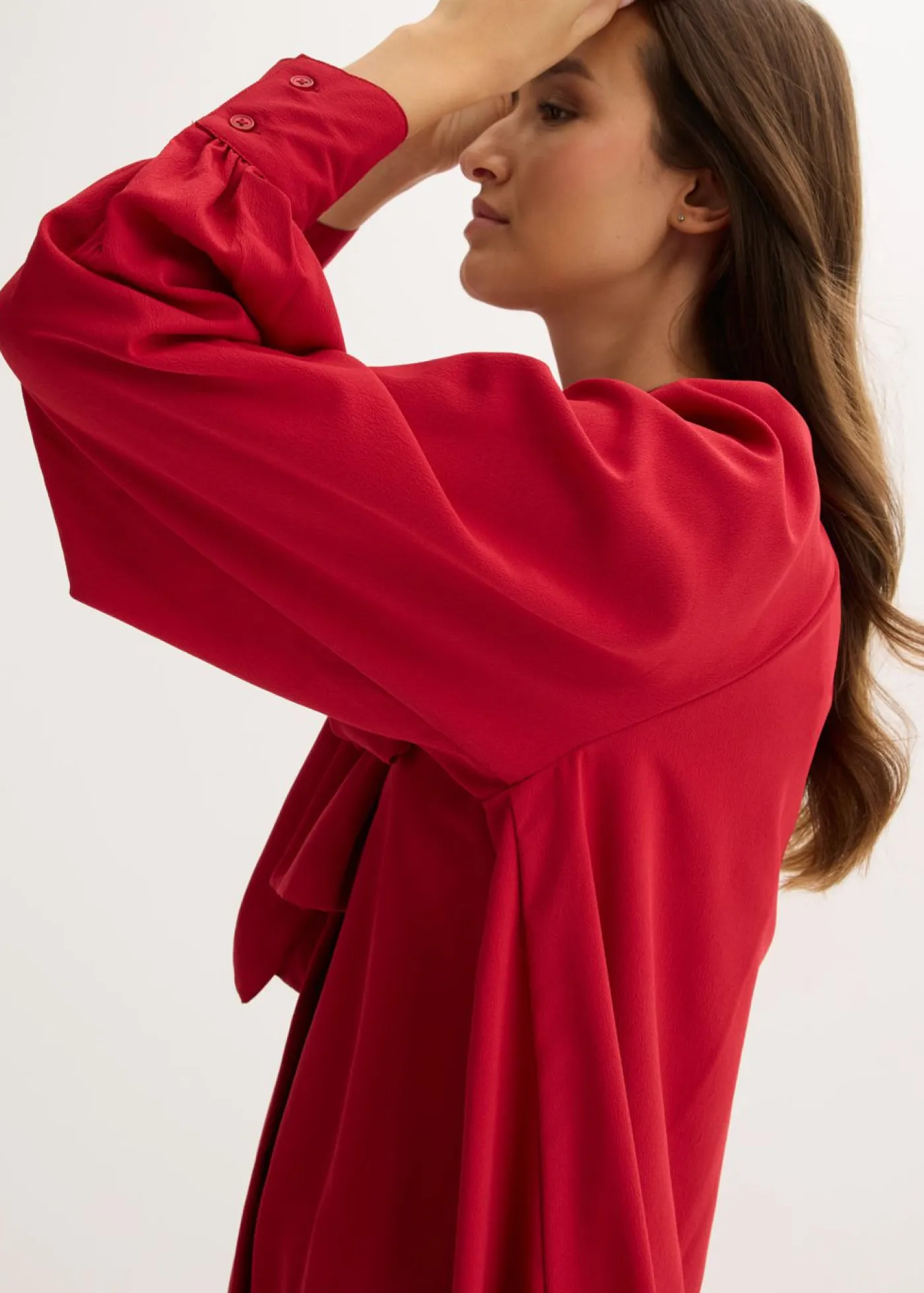 bonprix bonprix Vestidos>Vestido camisero con lazo en el cuello rojo cayena