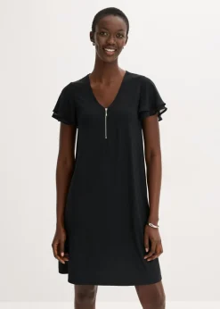 bonprix bonprix Vestidos>Vestido camisero con mangas de gasa Negro