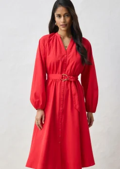 Mujer bonprix bonprix Vestido camisero con parte de seda y cinturón