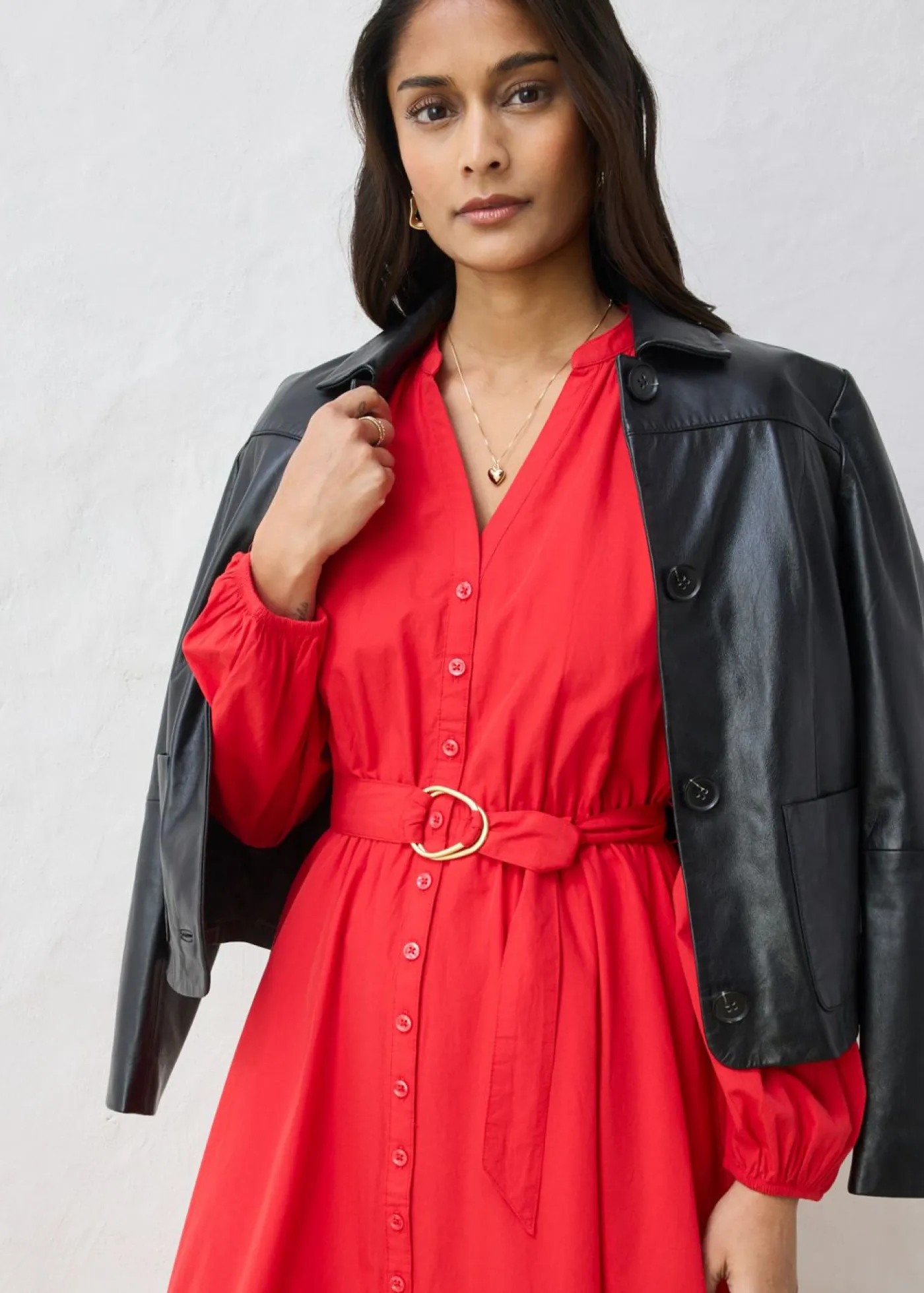 Mujer bonprix bonprix Vestido camisero con parte de seda y cinturón