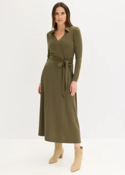 bonprix bonprix Vestidos>Vestido camisero con viscosa Verde oliva oscuro