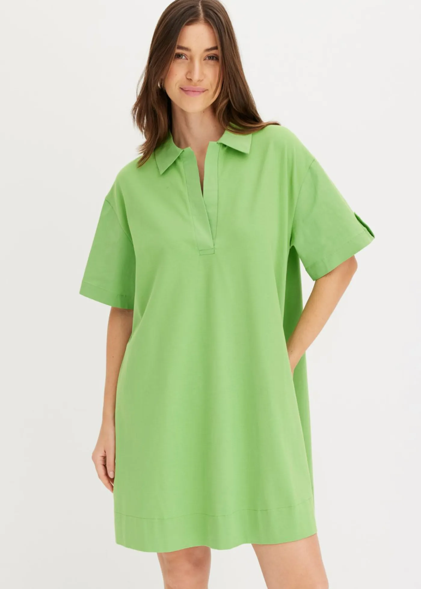 bonprix bonprix Esenciales|Vestidos>Vestido camisero confeccionado con mezcla de algodón orgánico elástico Verde trébol