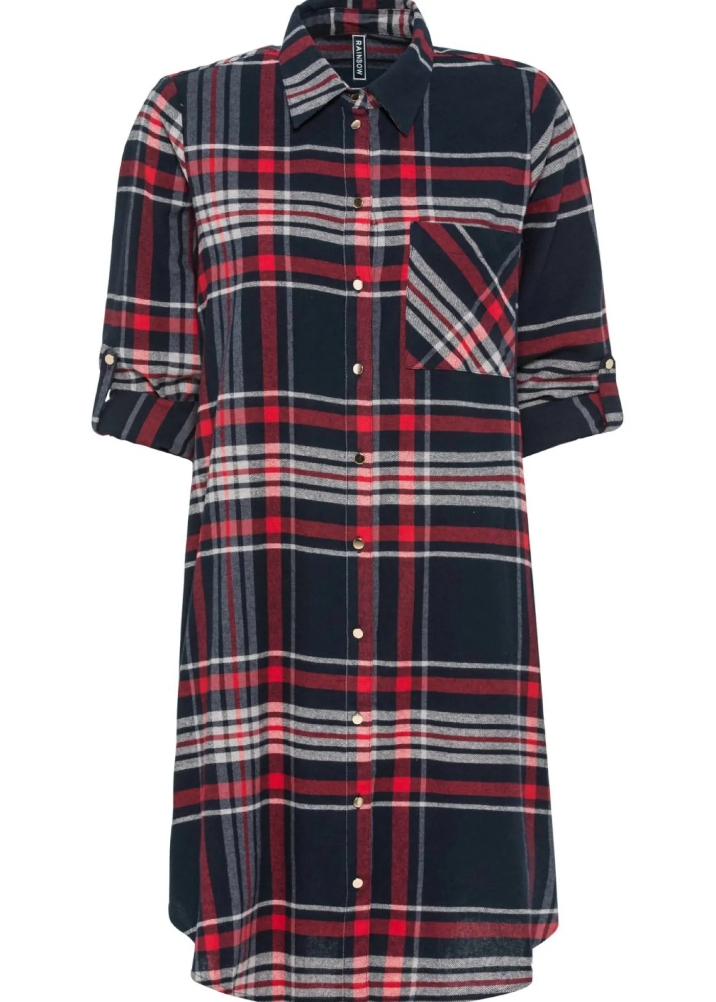 bonprix bonprix Vestidos>Vestido camisero de algodón puro azul marino / rojo / blanco a cuadros