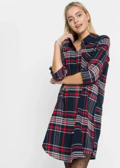 bonprix bonprix Vestidos>Vestido camisero de algodón puro azul marino / rojo / blanco a cuadros