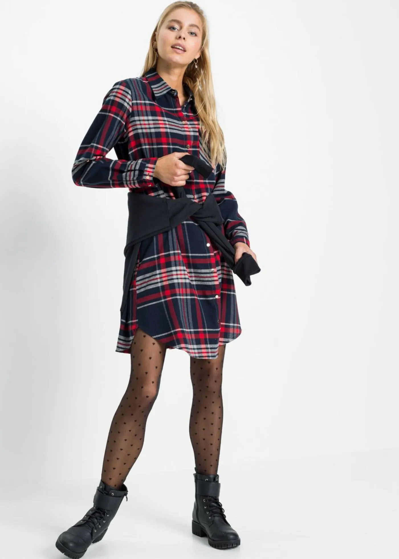 bonprix bonprix Vestidos>Vestido camisero de algodón puro azul marino / rojo / blanco a cuadros