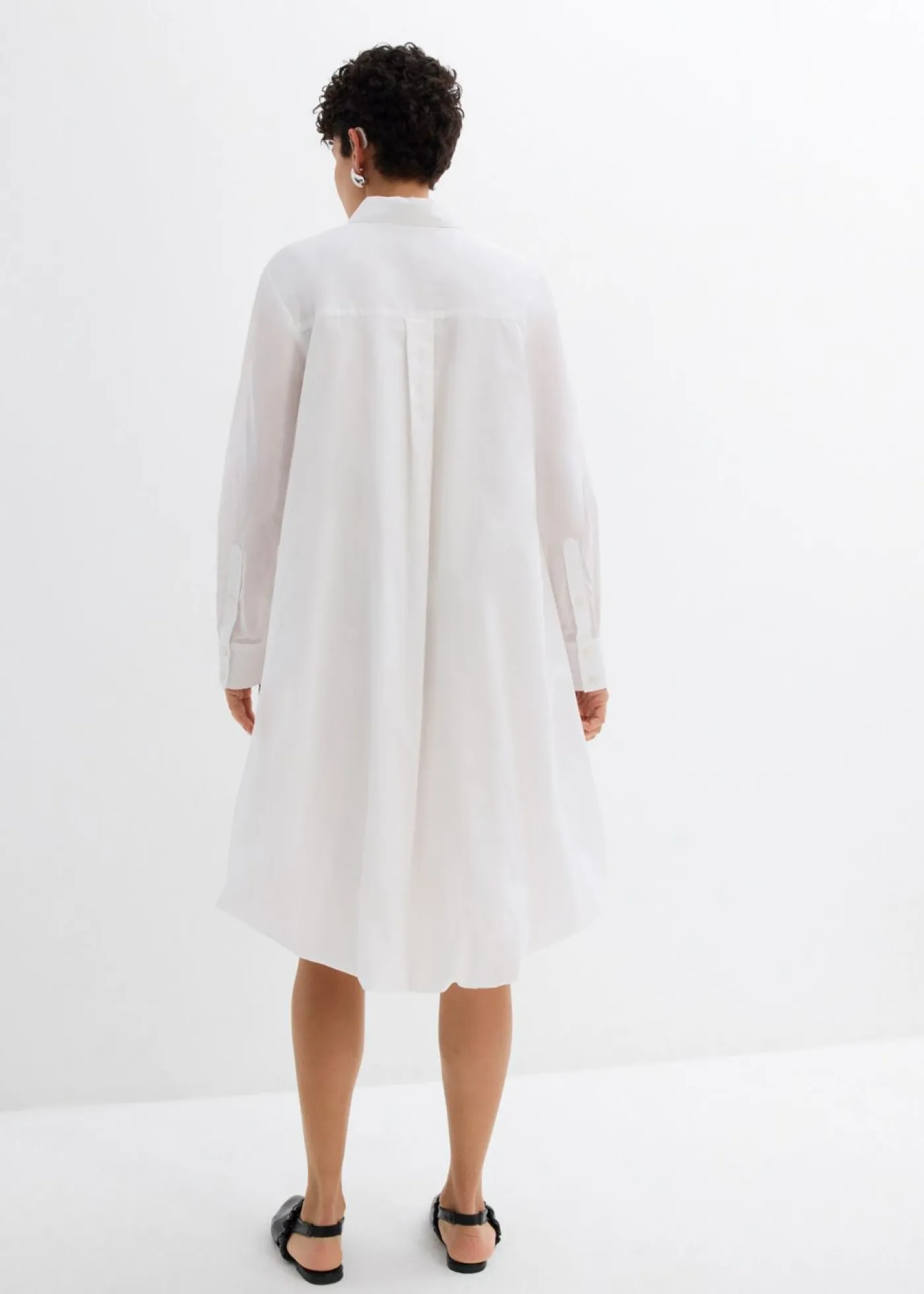 bonprix bonprix Esenciales|Vestidos>Vestido camisero de algodón puro con dobladillo abullonado Blanco