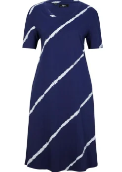 bonprix bonprix Vestidos>Vestido camisero de algodón orgánico hasta la rodilla con bolsillos y línea en A azul medianoche./blanco estampado