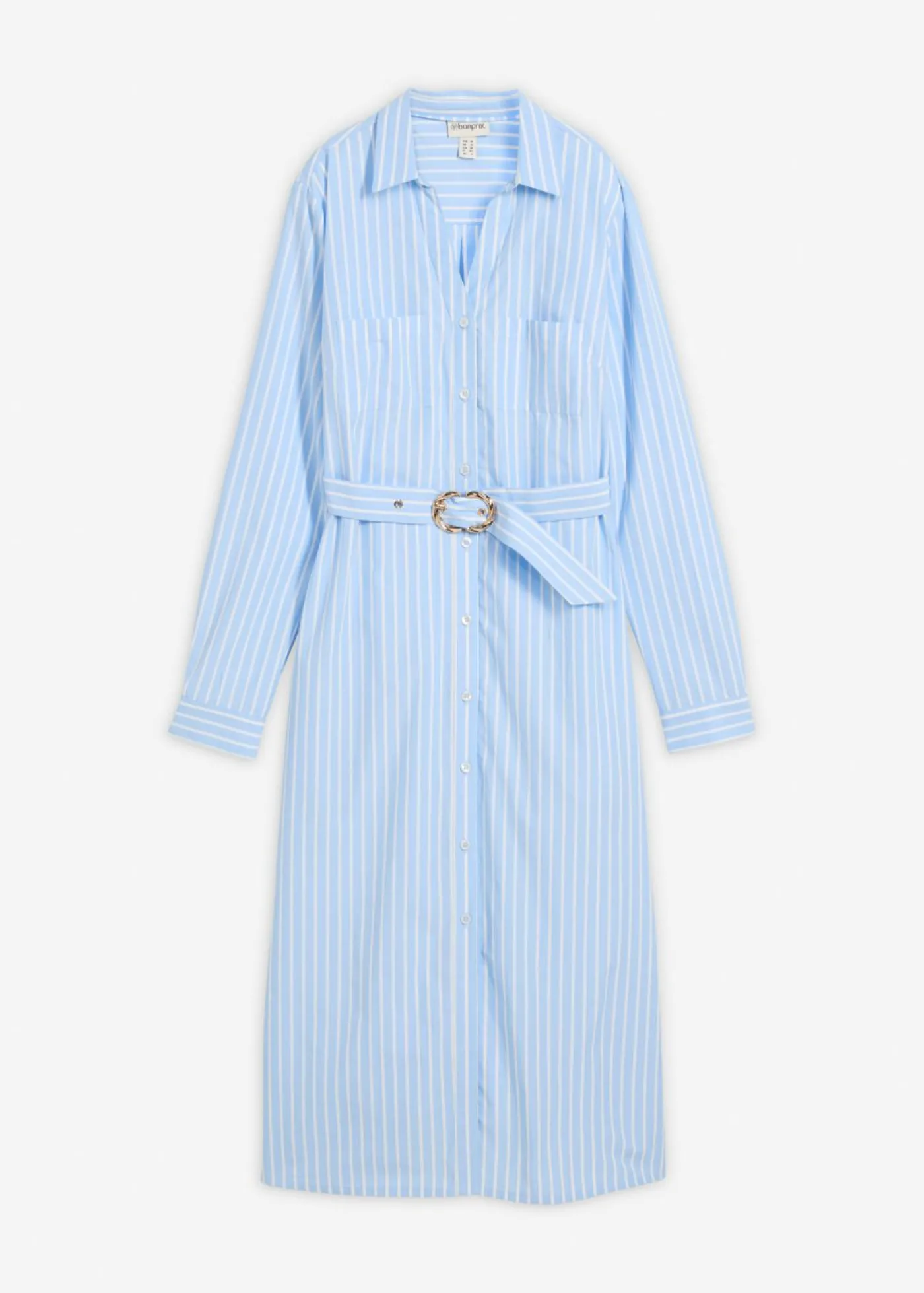 bonprix bonprix Vestidos|Novedades>Vestido camisero de algodón puro azul claro/blanco con rayas