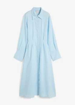 bonprix bonprix Premium|Vestidos>Vestido camisero de lino puro Azul hielo