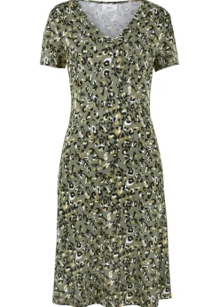 bonprix bonprix Vestidos>Vestido camisero de mezcla de viscosa fluida piel de leopardo oliva