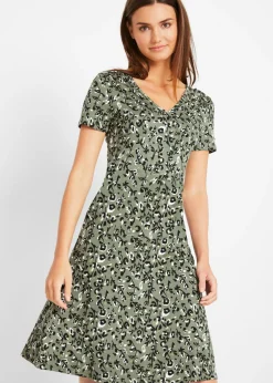 bonprix bonprix Vestidos>Vestido camisero de mezcla de viscosa fluida piel de leopardo oliva