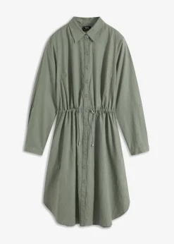 bonprix bonprix Vestidos|Novedades>Vestido camisero de mezcla de lino y algodón Verde oliva
